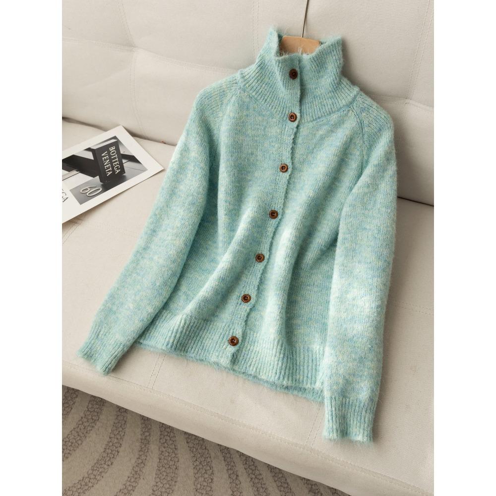 DIMANAF 2025 Sweaters Buttons Turtleneck Cardigan Autumn Solid Women Knitting Loose