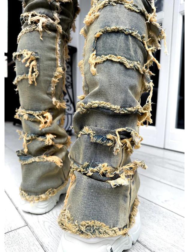 European & American Fashion Men's Straight-Leg Jeans with Tassel Patches