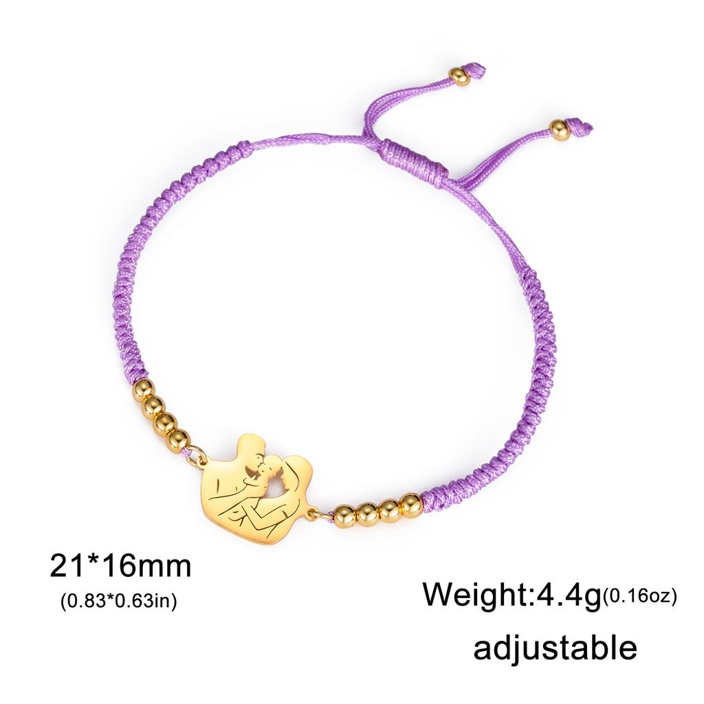 Stainless Steel Gold Color Baby Mom Family Charm Bracelet Red Black Rope Bracelets Fashion Jewelry for Women Mother's Day Gift