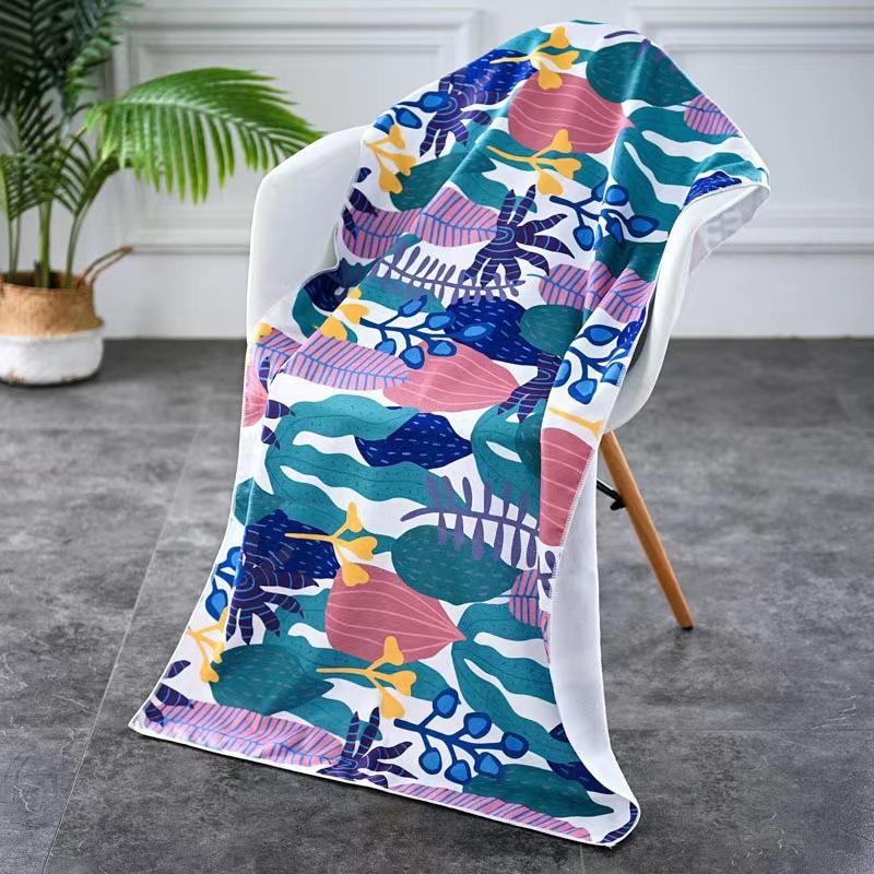 In Stock Large Thick Microfiber Beach Towel Quick-Dry Sun Protection Soft Shawl Printed Bath & Sports Towel