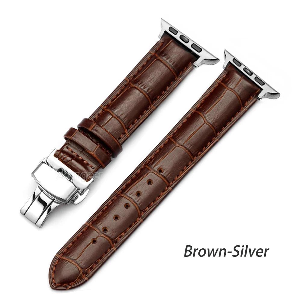 Leather Watchbands for Apple Watch Series 7 45mm 41mm Watch Band for Iwatch 6 5 4 SE 44mm 40mm 42mm 38mm Strap Butterfly Buckle