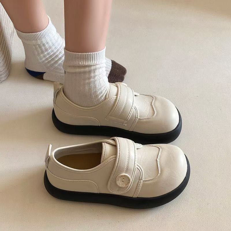 

Retro Platform Round-toe Women s New Style Soft-soled Velcro Leather Shoes 40 бежевий