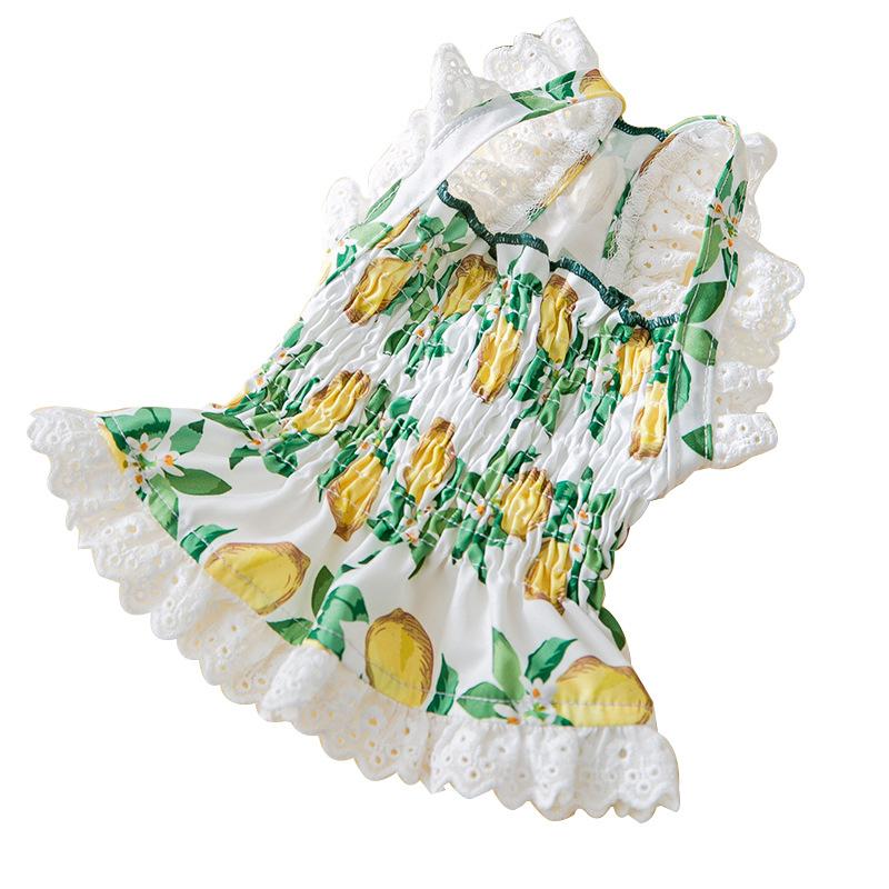 Spring and summer cat lace edge fresh lemon dress into cat kitten puppet cat pet skirt dog clothes