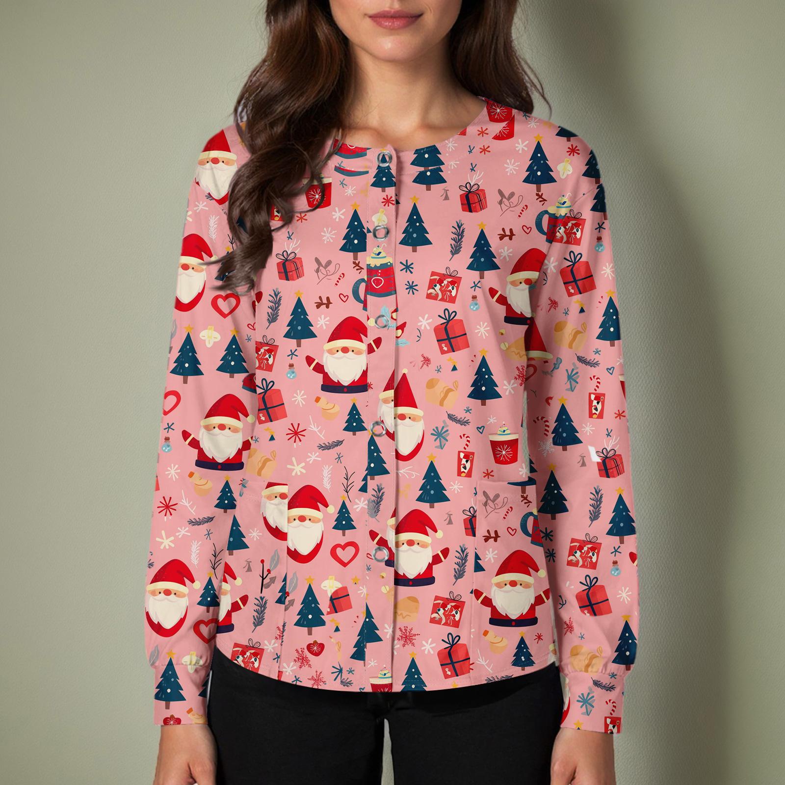 

Женский повседневный однобортный однобортный защитная одежда с рождественским принтом и длинными рукавами, кардиган, топ XXXXXL