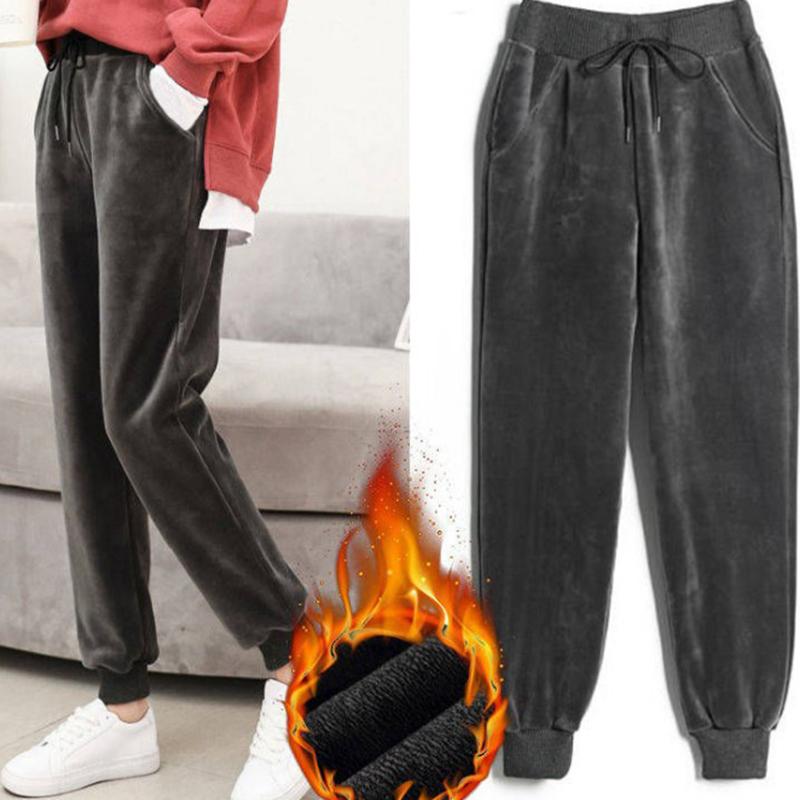 Winter Women Cotton Thickening Lamb Hair Warm Sweatpants Casual Comfy Sweatpants Leisure Trousers Pants