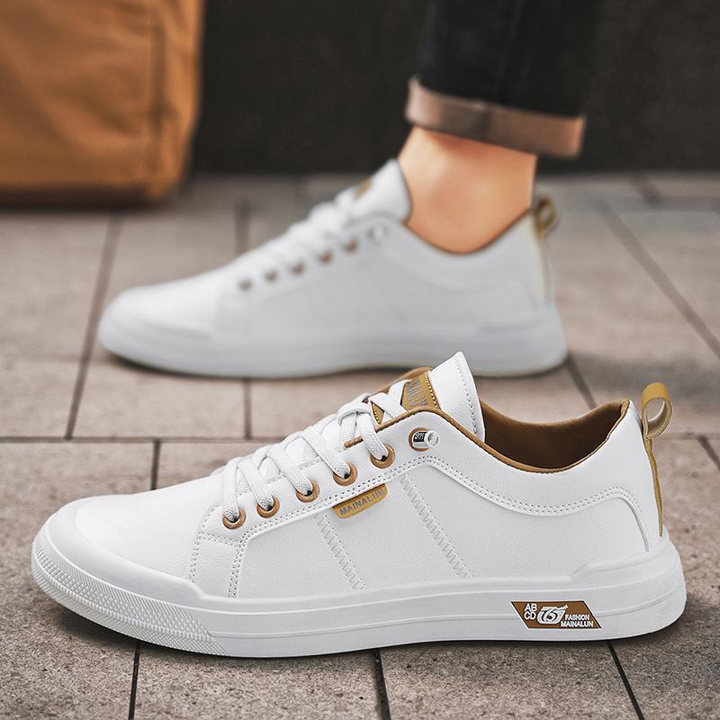 New Men's Low-Top Leather Sneakers Soft Durable White Casual Shoes Trendy Versatile Skate-Inspired Footwear for Streetwear Daily