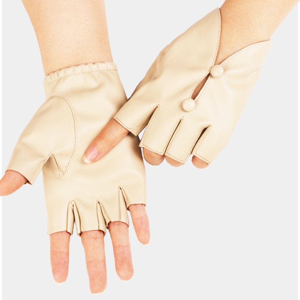 PU Leather Half Finger Gloves Button Hole Leather Gloves Stylish Women Leather Gloves  Performance