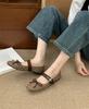 Internet Celebrity Square Head Women's Shoes Autumn New Flat Bow Single Shoes Ballet Silver Belt Buckle Mary Jane Shoes