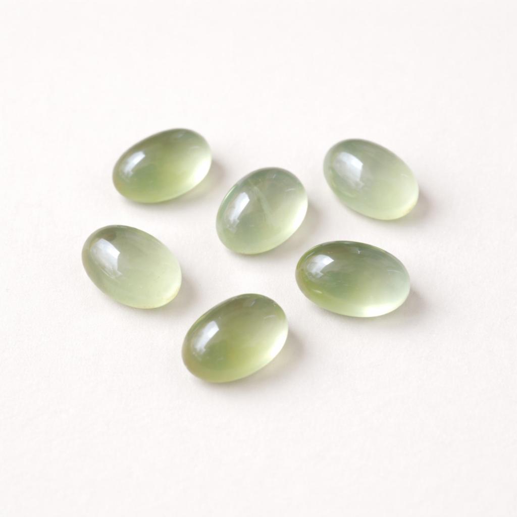 Prehnit Edelsteine, Oval geschliffene Prehnit Cabochons, Natürliche Hellgrüne Halbedelsteine