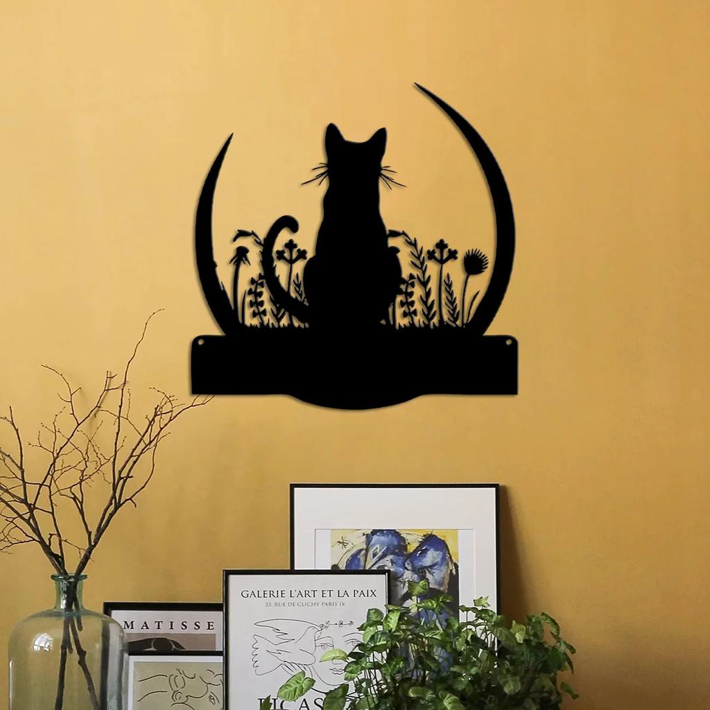 Retro Metal Sign Wall Decor Vintage Flower Moon Cat Gift for Pet Lovers