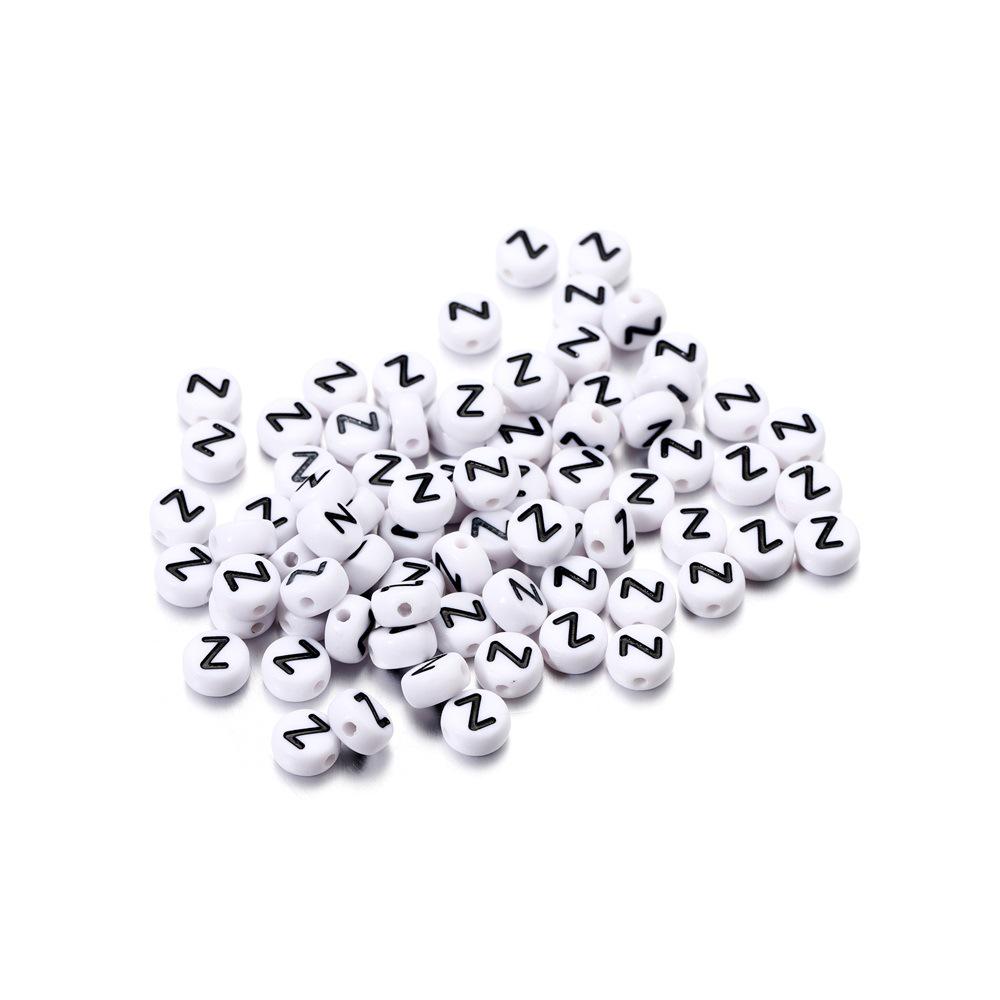 Bílé kulaté korálky s černými písmeny – sada 26 písmen pro vlastní výrobu náhrdelníků a řetízků na telefon