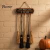 Halloween Home Decor Broom Parking Sign, Check Your Brooms Wooden Wall Hanging Sign Witch with Hooks for Indoor Outdoor Front Porch Creative
