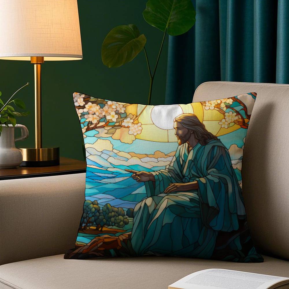 Jesus Christus Porträt Christliche Kunst Kissenbezug Kurzplüsch Druck Kissenbezug Quadratische Zierkissenbezüge Sofa Heimdeko