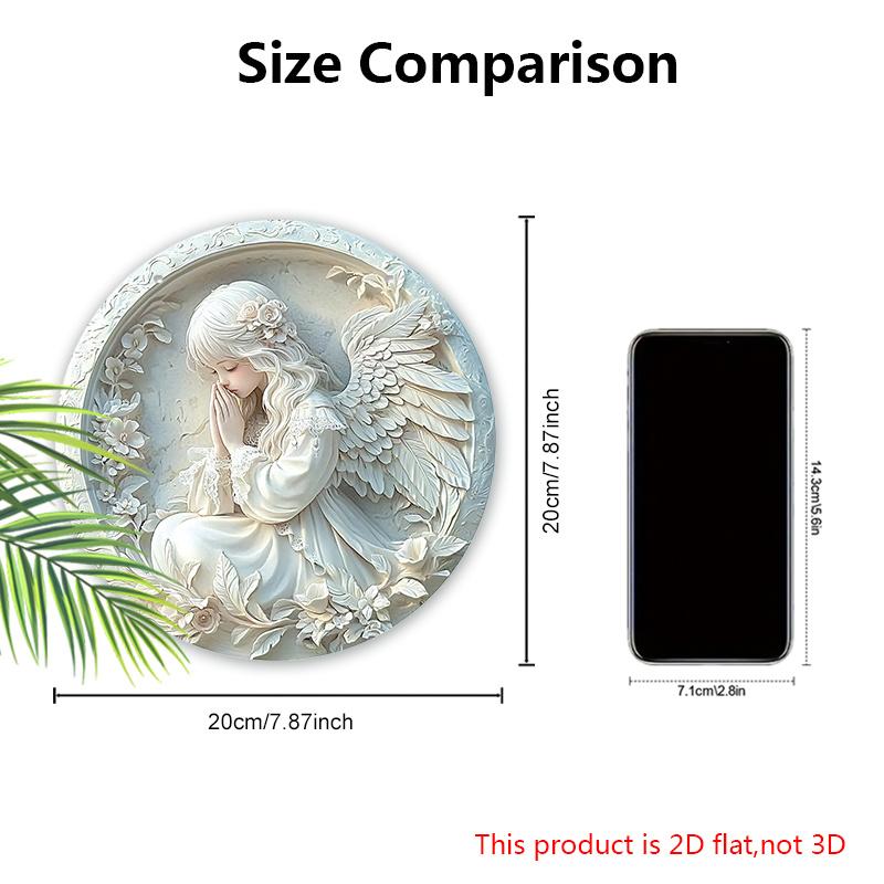 Pretty Angel Wooden Sign - Beautiful Angel Round Sign for Front Door Wall Hanging Decor Ideal Home Hanging Ornament