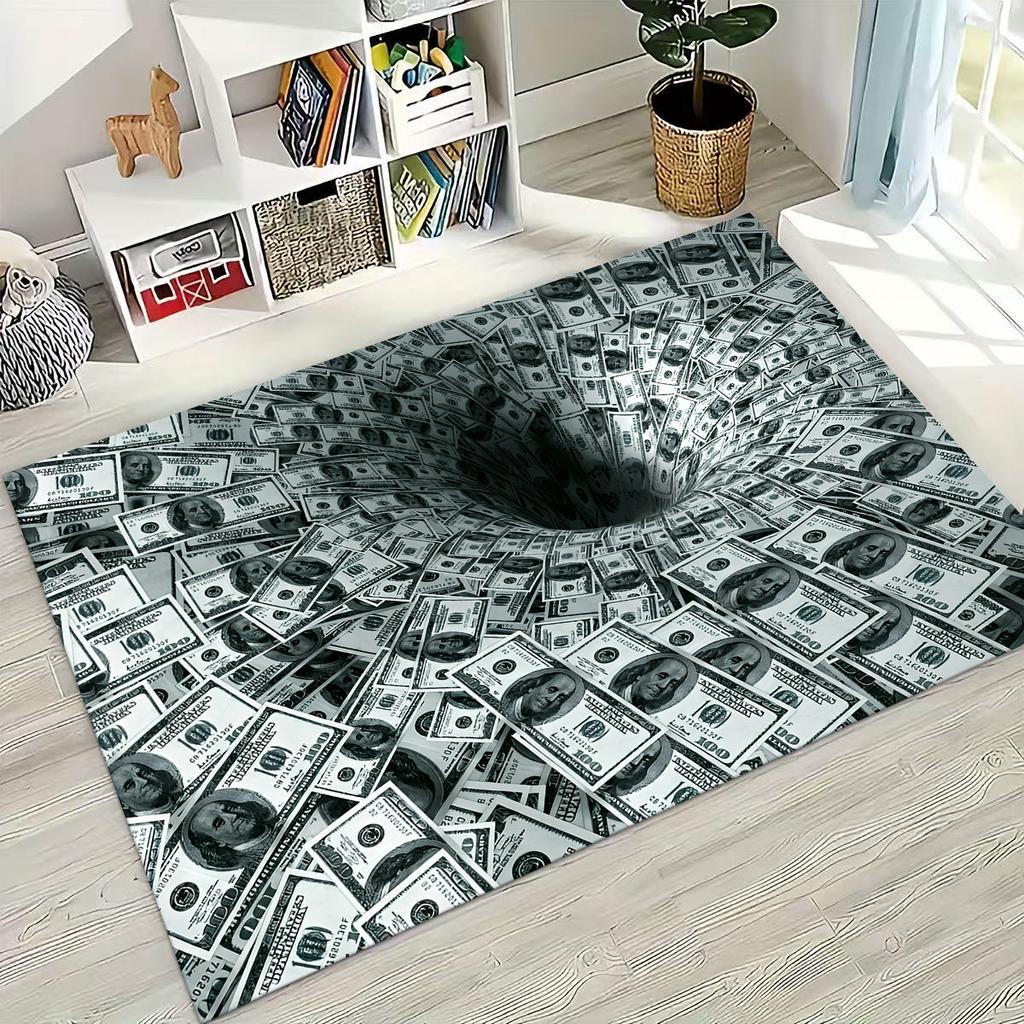 3D Personality Money USD Euro RICH Pattern Rug for Bedroom Living Room Sofa Home Doormat Decor,Large Kid Play Non-slip Floor Mat