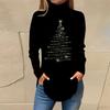 Women's Fashionable Loose-Fit High-Neck T-Shirt With Christmas Print Long-Sleeved Top