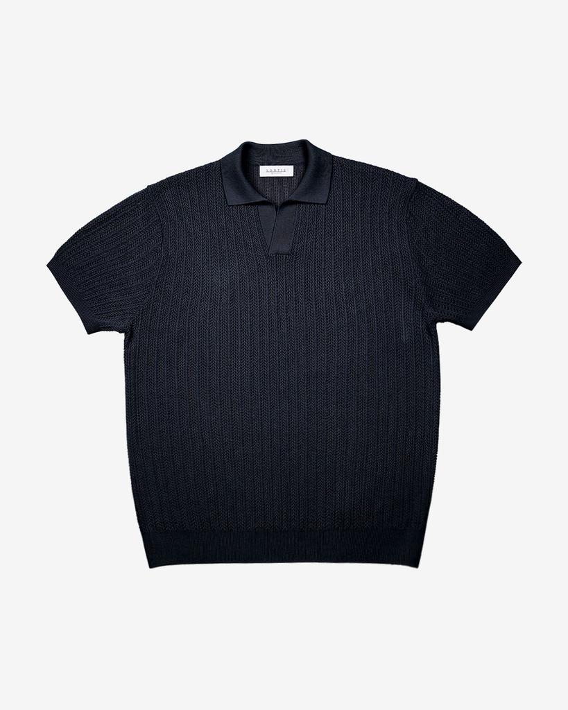 Solti Mesh Mixed Cable Open Collar Knit (Black)