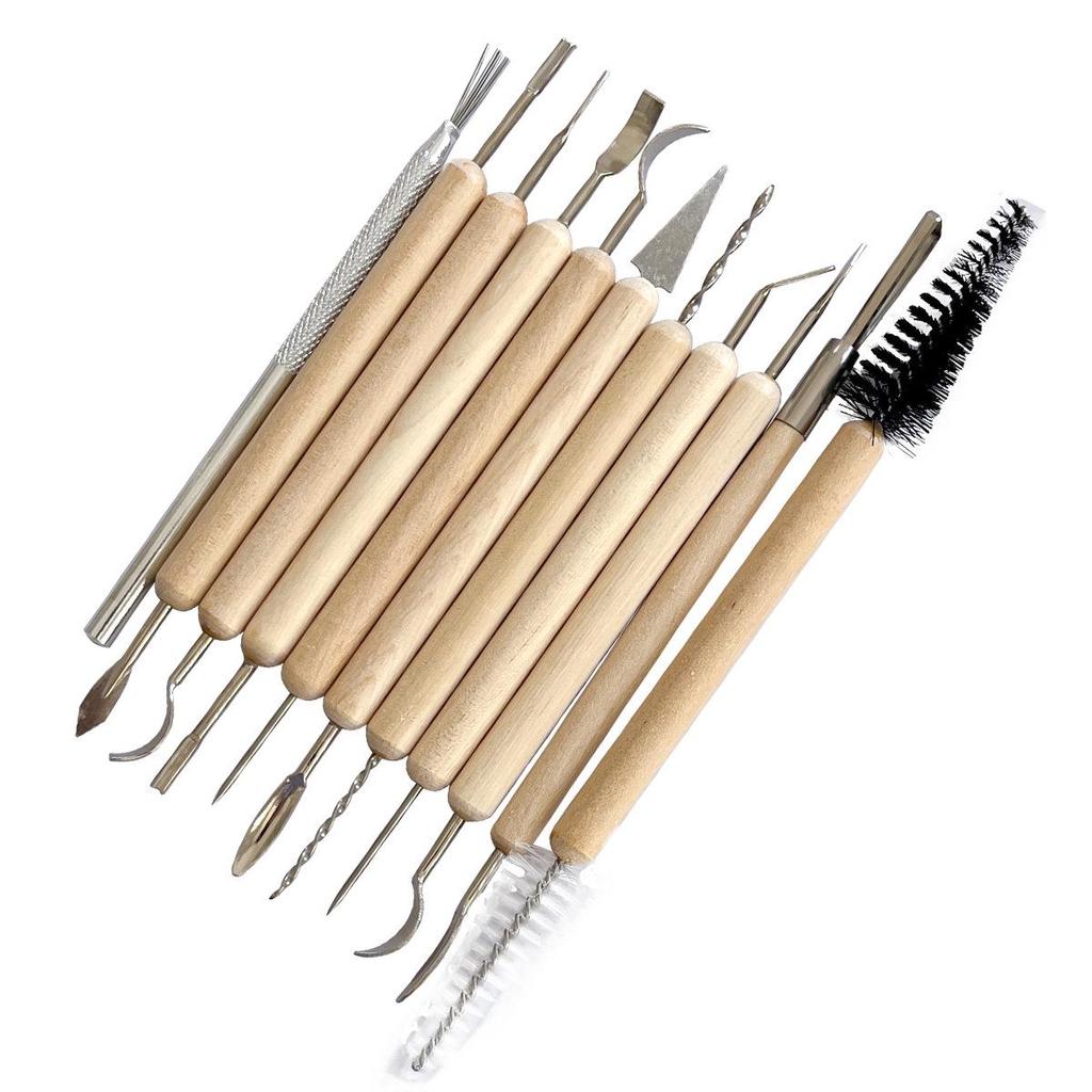 11-Piece Handmade Wooden Pottery and Clay Sculpture Tool Set