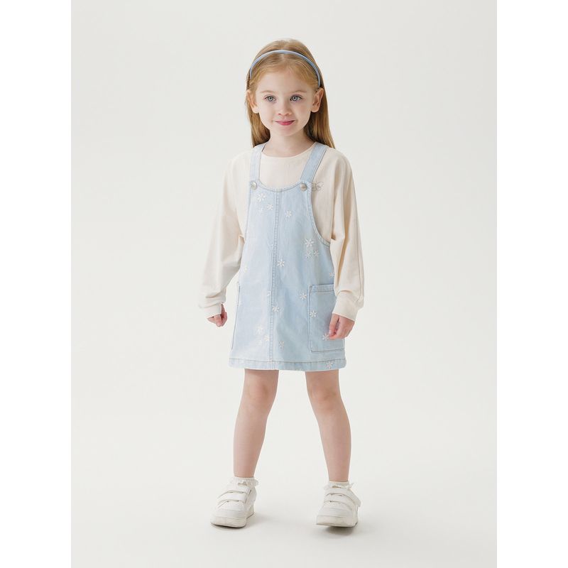 Mark Jenny Girls' Large Pocket Cotton Denim Suspender Skirt Children's Dress Summer Style 230139
