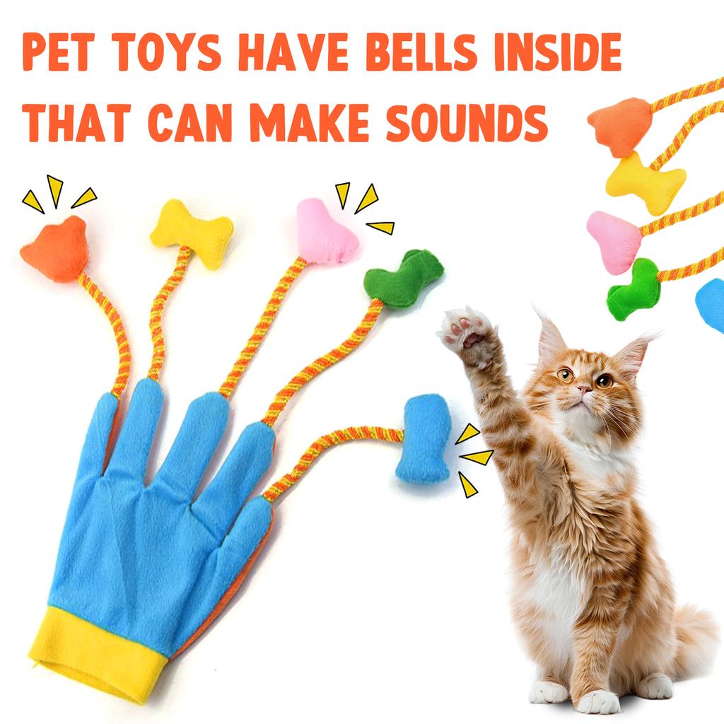 Toys For Indoor Cats, Funny Play Glove Toys Stuffed Plush Teaser Mitts With Built-in Bell Five- Scratch Teasing Toy For Indoor Cats