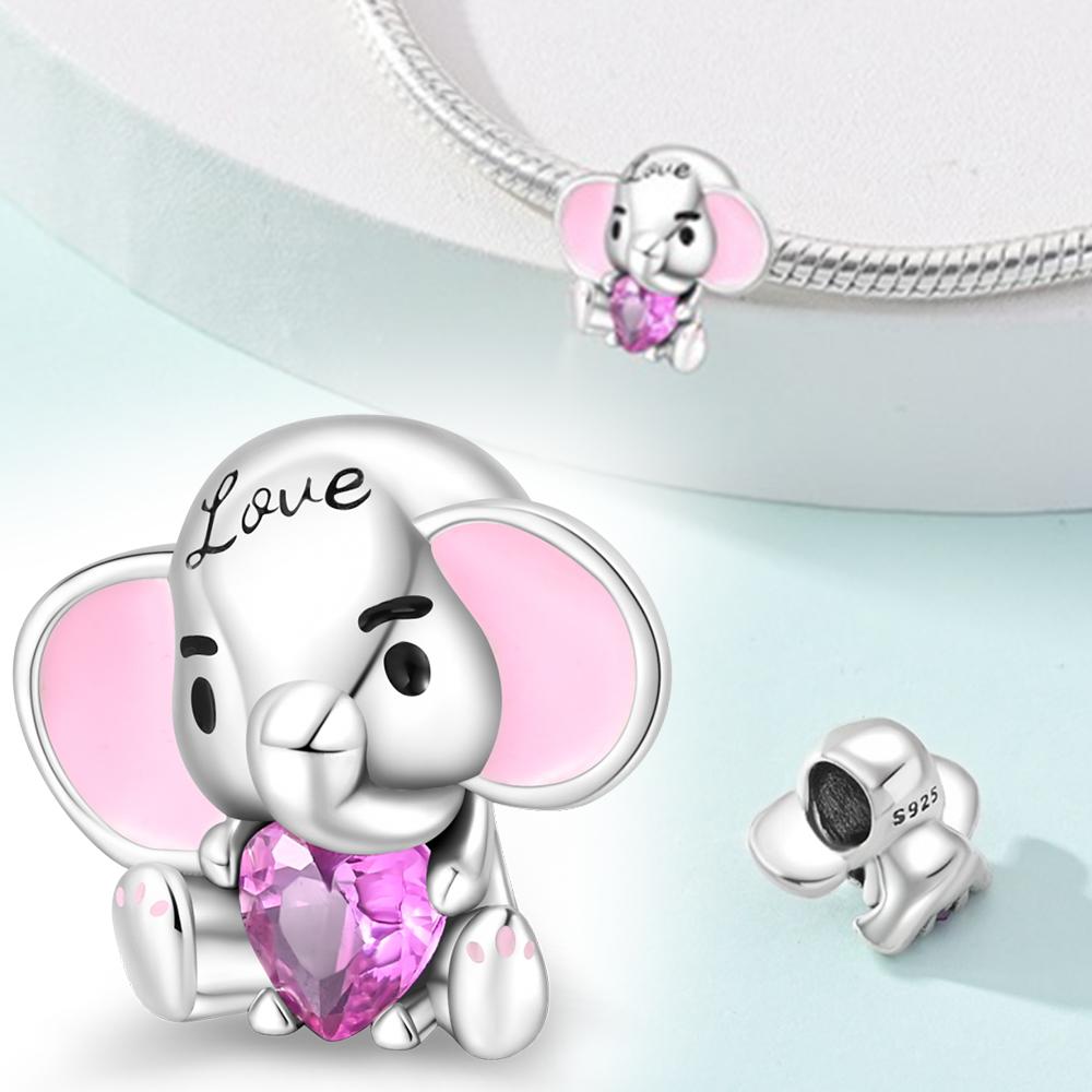Copper Pink Elephant Animal Charm Beads Fit Charm Copper Original Bracelet For Women Jewelry Making