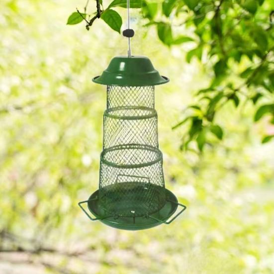 Hrănitor metalic pentru păsări cu 3 niveluri, suspendabil, hrănitor pentru colibri, distribuitor de hrană pentru păsări, plasă pliabilă