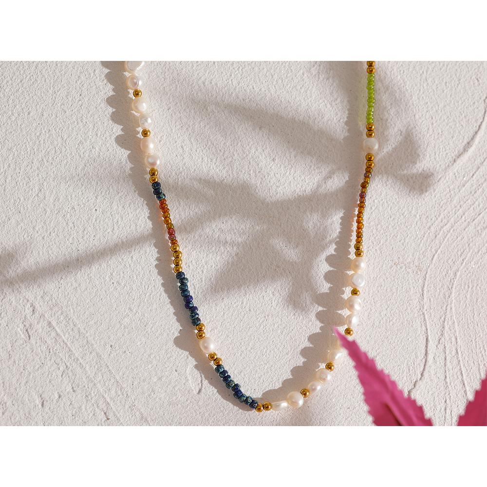 Yhpup Gorgeous Natural Freshwater Pearls Measly Bead Chain Stainless Steel Handmade Necklace Charm Luxury Fashion Trendy Jewelry