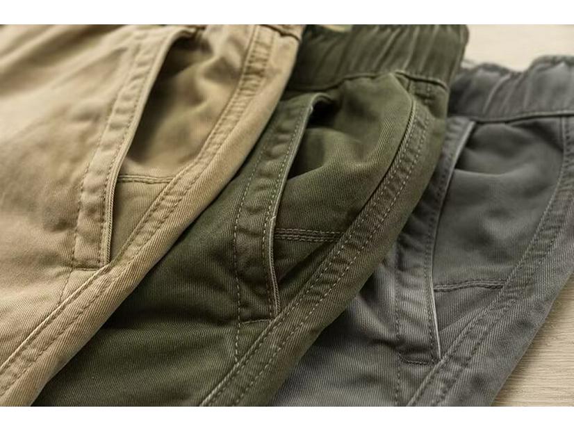 American Retro Khaki Cargo Shorts - Mid-Length, Elastic Waist, Casual Drawstring, Trendy Men's Summer Pants