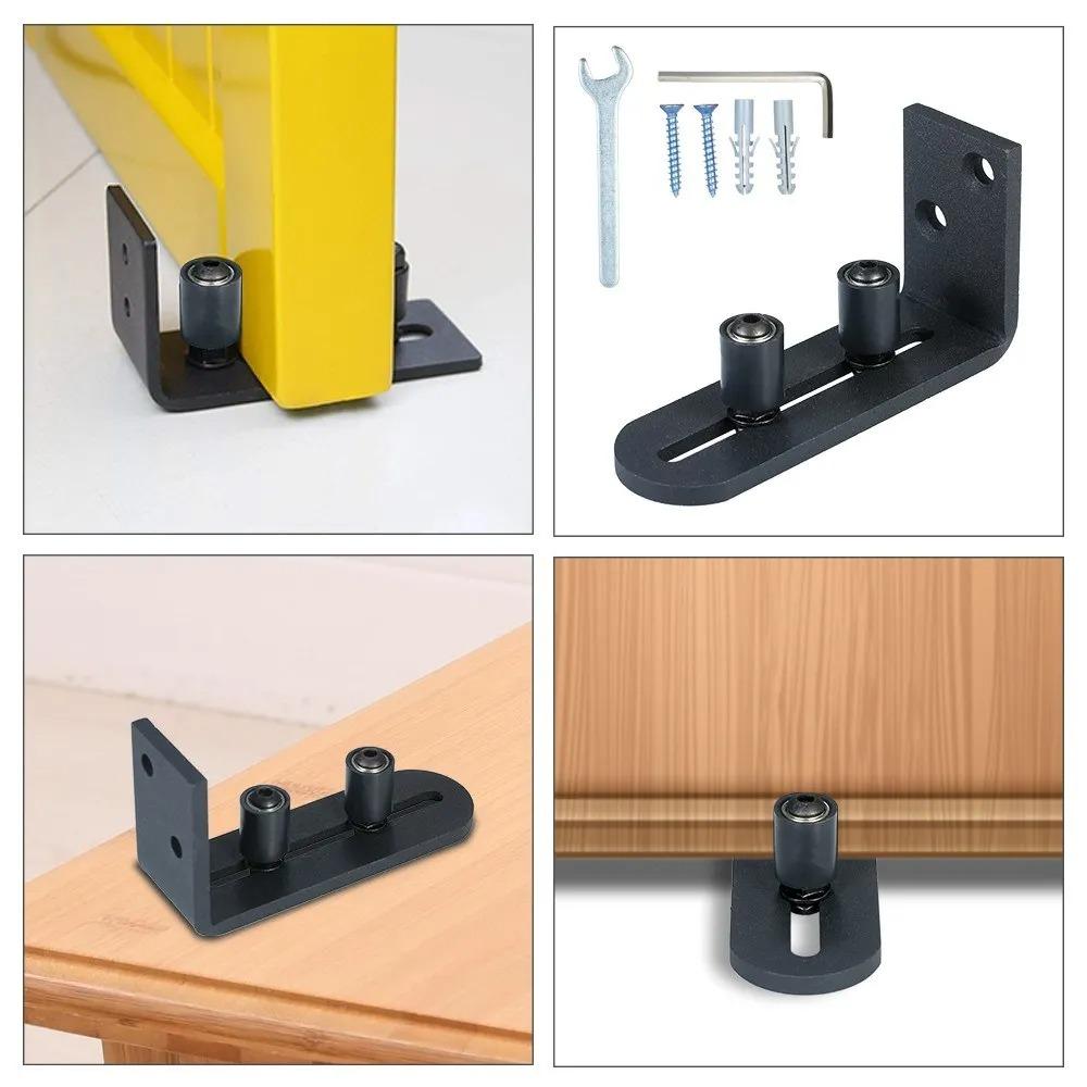 Guida per pavimento regolabile per porta da fienile, montaggio a parete, fermaporta, rullo, kit ferramenta