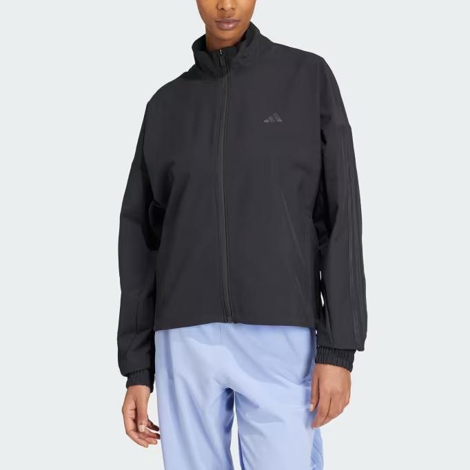 Adidas Gym Pacer All Tonal 3S Logo Print Solid Color Stand Collar Quick-Dry Long Sleeve Jacket Women jackets Black IW8167