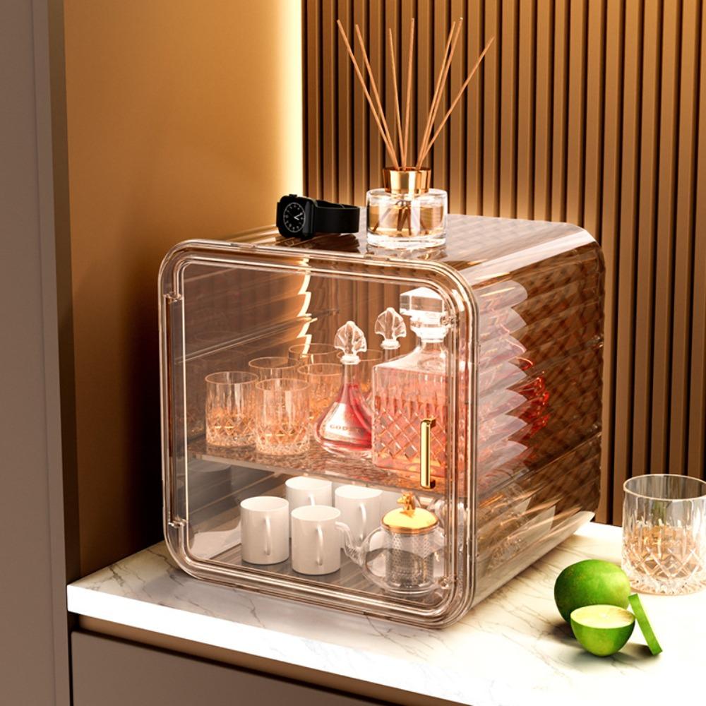 

Large Capacity Water Cup Holder Dust-proof Closet Organizer Cup Storage Rack Home Kitchen Brown Small 2 layer