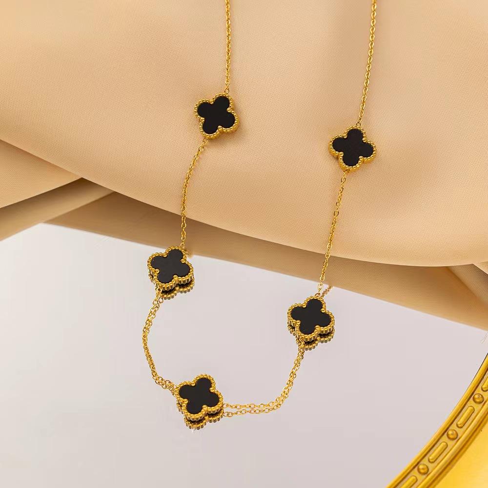 Titanium Steel Four-leaf Clover Necklace with Five Flowers Double-sided Colorfast Luxurious and Sophisticated Clavicle Chain for Women