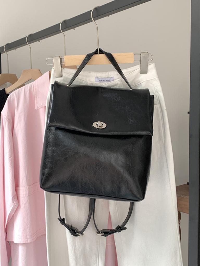 Simple large capacity commuter flip backpack for women korea shoulder bags casual travel work rucksacks silver/black bagpack sac