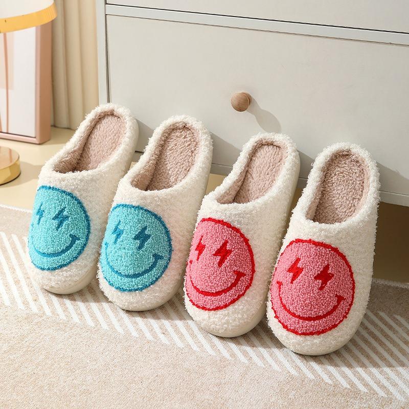 Winter Lightning Smiley Cotton Slippers Women's Indoor Home Non-slip Home Autumn and Winter Warm Slippers