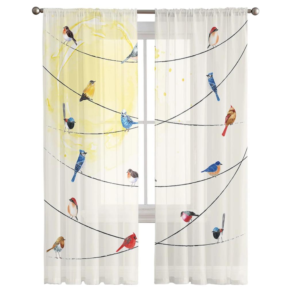 The Birds On The Wire Are Lovely Animals Sheer Curtains for Living Room Voile Tulle Curtain for Bedroom Kitchen Home Decor Panel