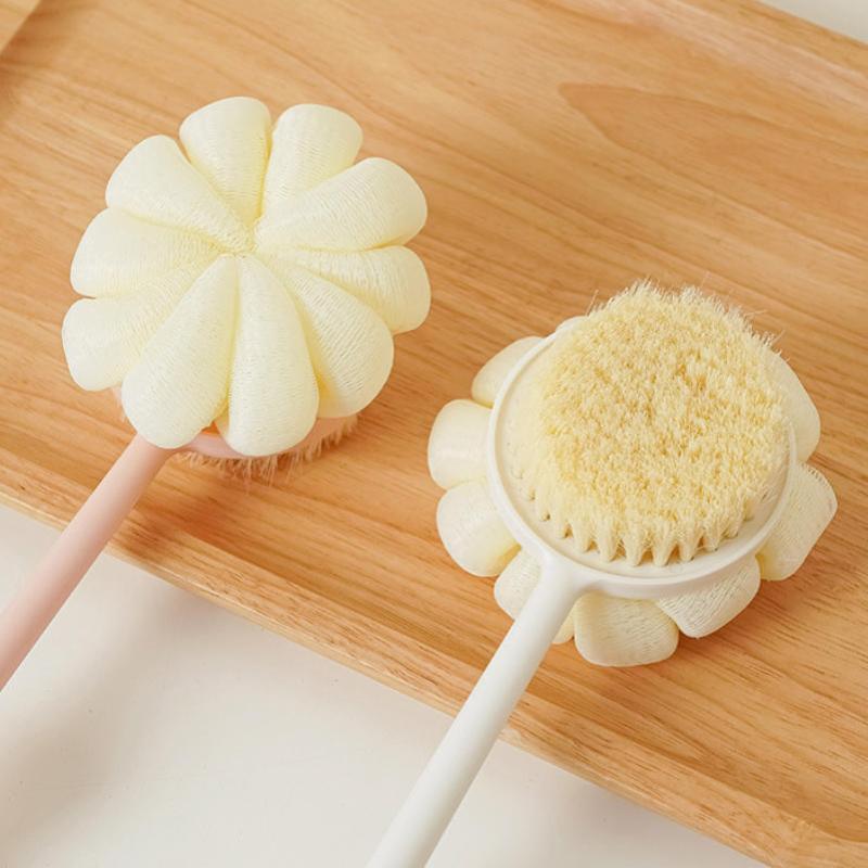 Double Sided Bath Brush Long Handle Non-slip Soft Bristle Exfoliating Body Scrubber for Home Daily Bathing 1Pcs
