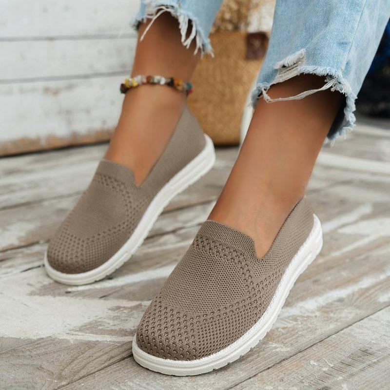 Plus Size Women Round Toe Flat Fly Knit Shoes