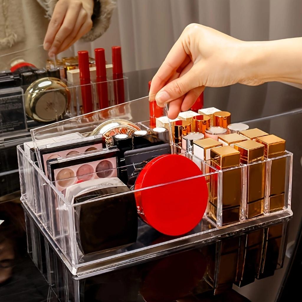 1pc Transparent cosmetic storage box, eye shadow color palette and lipstick storage box, desktop cosmetic finishing box