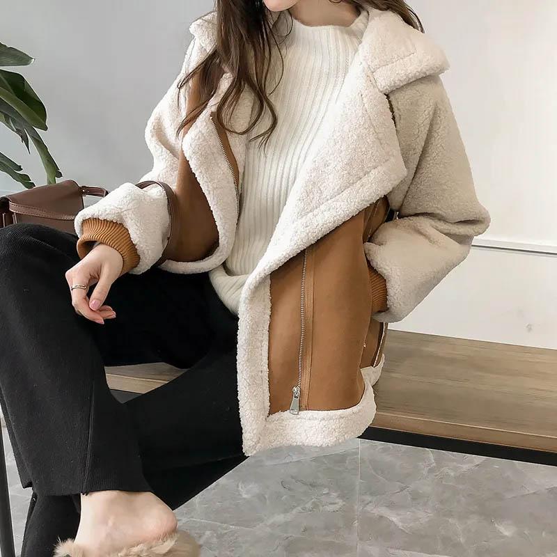 Lamb Coat Women Winter Wool Thickened Fur Windproof Casual Zipper Waterproof Thickened Fleece Coat