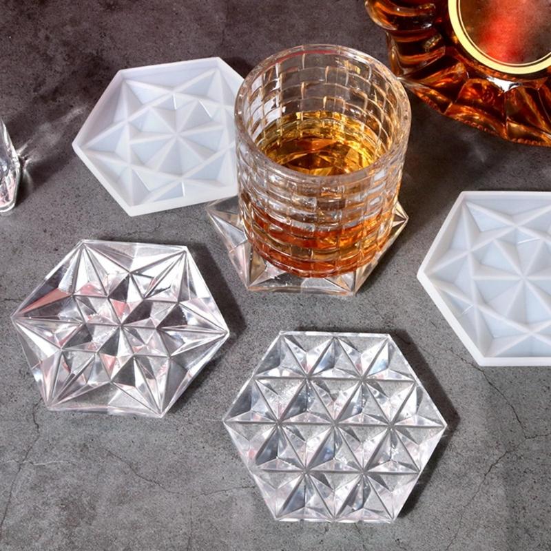 Diy Crystal Epoxy Hexagon Square Coaster Mirror Silicone Mold Dish Tray Mold for Casting with Resin Concrete Cement