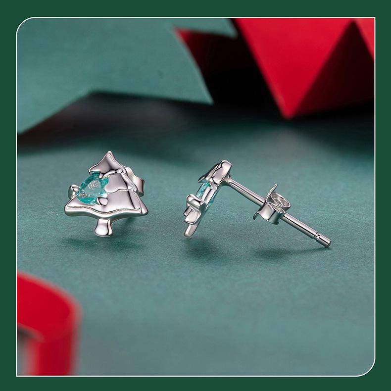 Yinziyun Christmas Snowman & Apple Tree S925 Silver Stud Earrings
