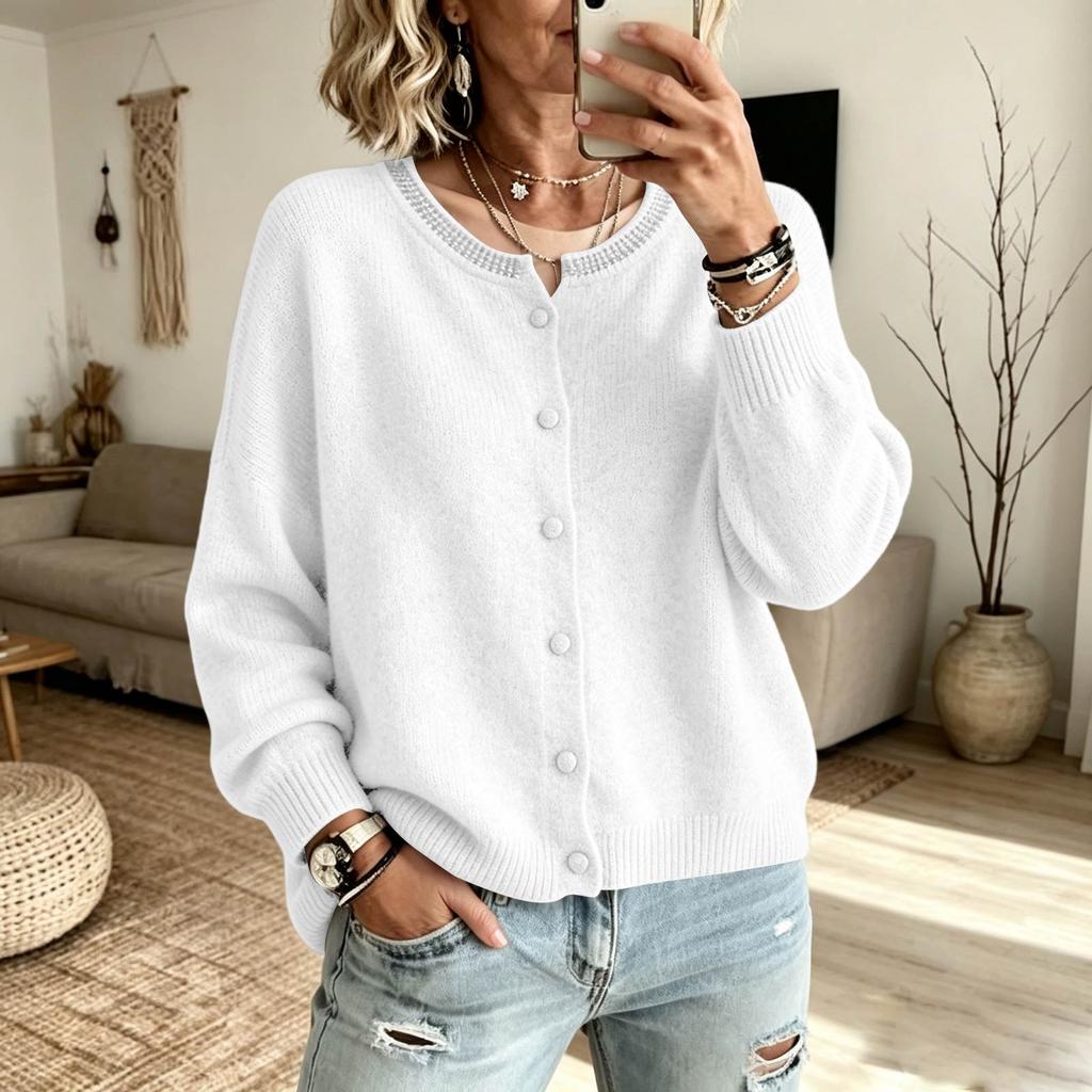 Women's Casual Color Loose Fit Long Sleeve Knit Cardigan for Everyday Wear