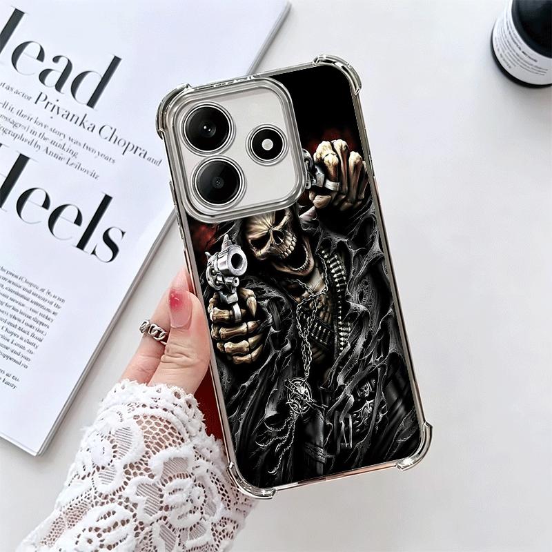 Reaper Skull Skeleton Gun Soft Phone Case For Xiaomi Redmi Note 14 15 Pro Plus 13 12 11S 11T 5G 10 9S 9 Plating Anti-Fall Fundas