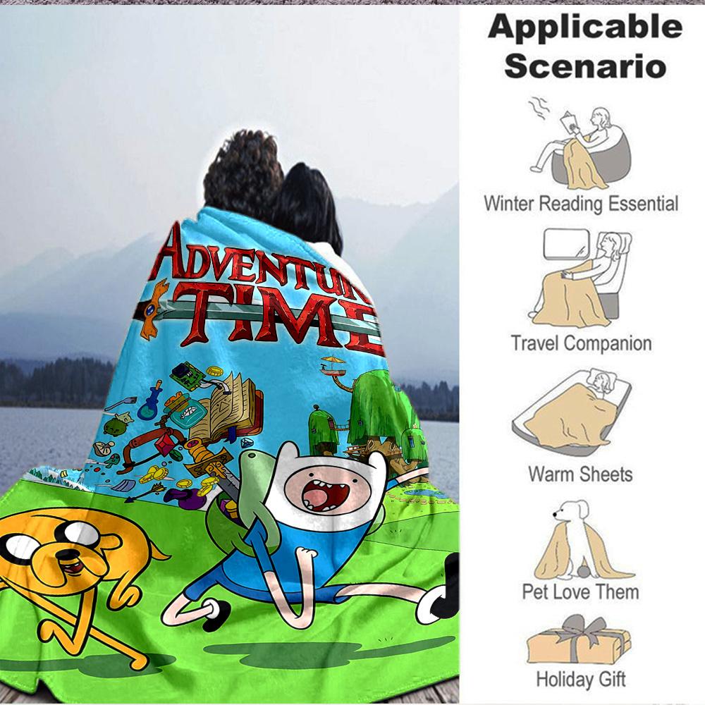 1pc Adventure Time Flannel Throw Blanket - HD Printed Lightweight Soft Warm All-Season Blanket for Sofa, Bed, Travel, Camping 183