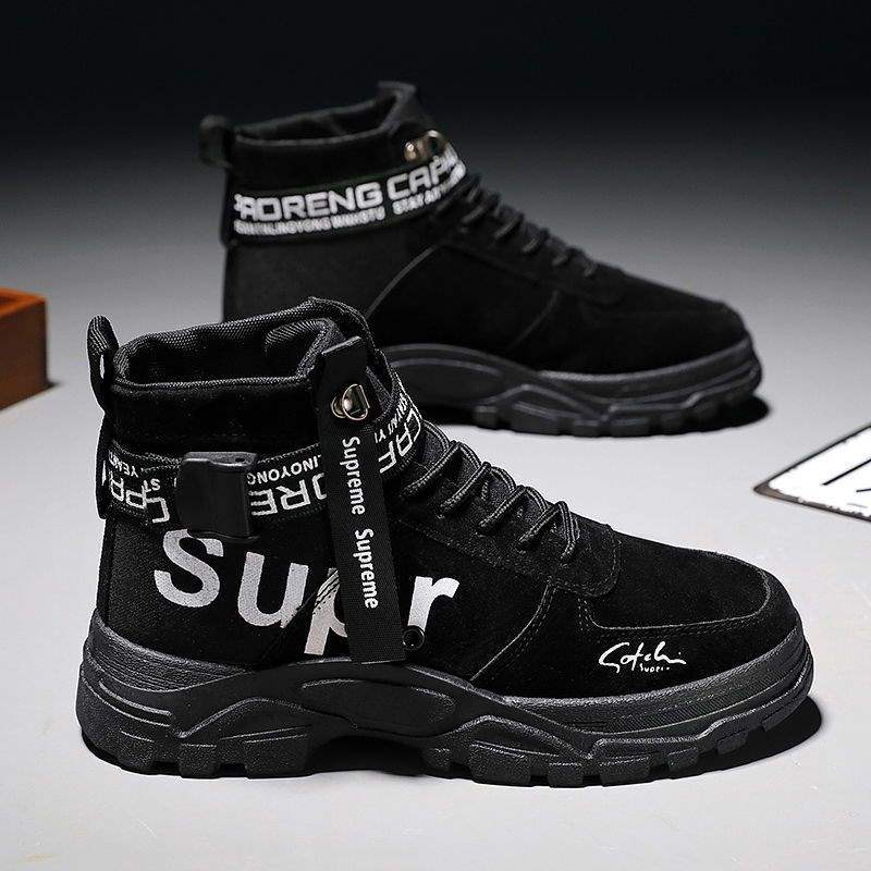 Autumn New Martin Boots Men's Versatile Casual Velvet Thickened Warm High-top Autumn Tooling Short Boots Men's Snow Boots