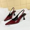 Fashion Sexy Pointed Toe Patent Leather Women Pumps Street Style Slingback Thin High Heels Shallow Ladies Sandals Retro Shoes Women