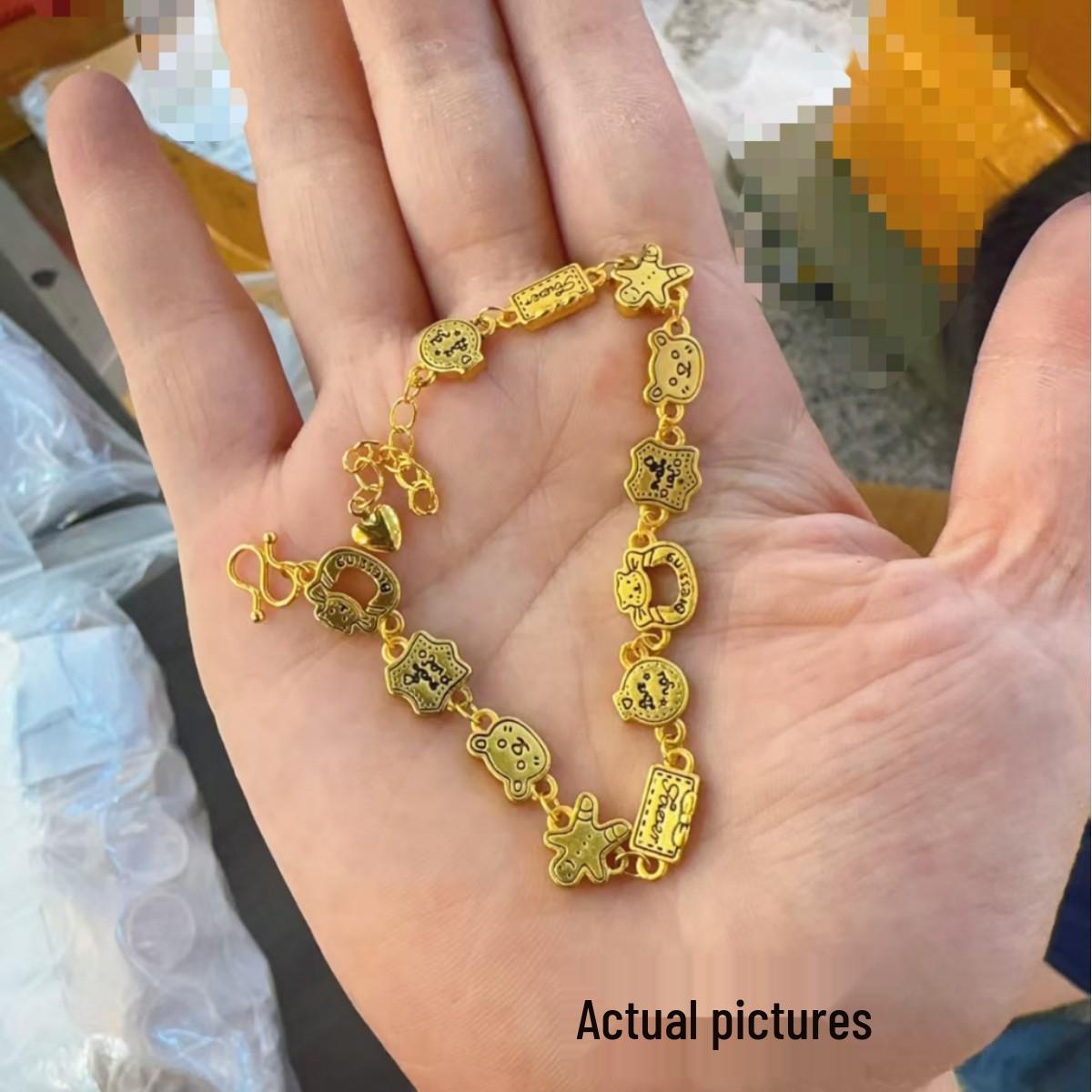 Магазин Золота Браслет  Золотой Пряничный Человек и Медвежонок Котёнок  - Милый Браслет-Шнурок с Печеньем Нишевый Подарок для Девушки