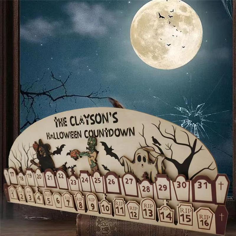 VOFUN-Halloween Advents Calendar(2023 New) 31 Day Halloween Moving Wooden Block Calendar With Three