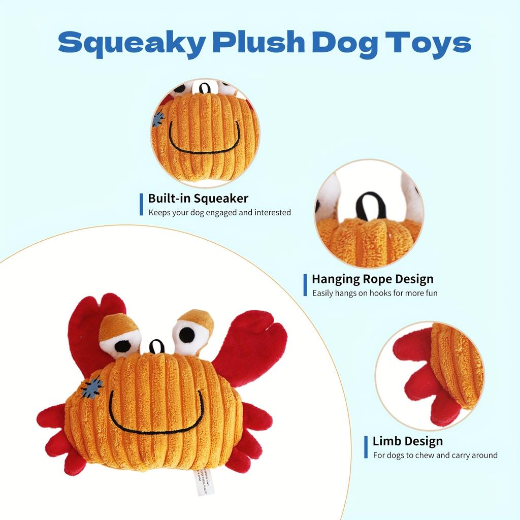 Plush Dog Toy Crab Shark Seahorse Bite Resistant Squeaky Toys Corduroy Dog Toys for  Dogs Puppy Pets Training Accessories