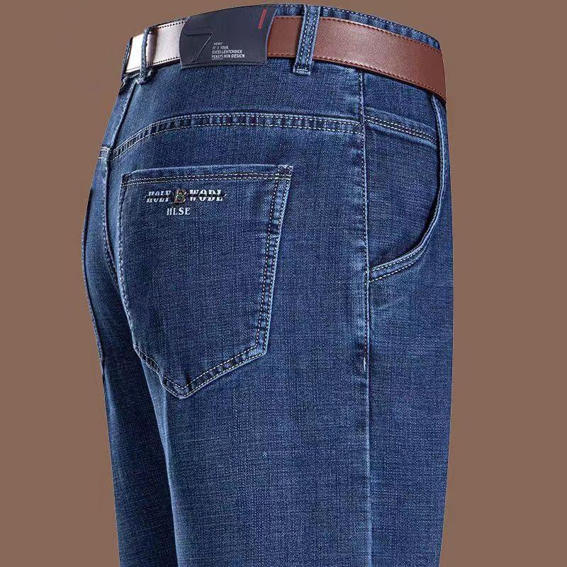 Ausgestellte Herren-Jeans mit Boot-Cut-Bein und ausgestelltem Bein, klassische Designer-Denim-Jeans mit hoher Taille, Stretch, lockerer, ausgestellter Denim, dunkelblaue Jeans